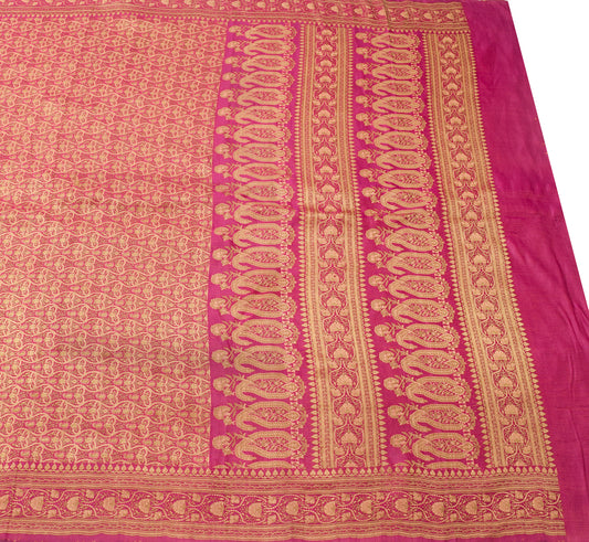 Sushila Vintage Heavy Saree Pure Satin Silk Banarasi Brocade Woven Pink Fabric