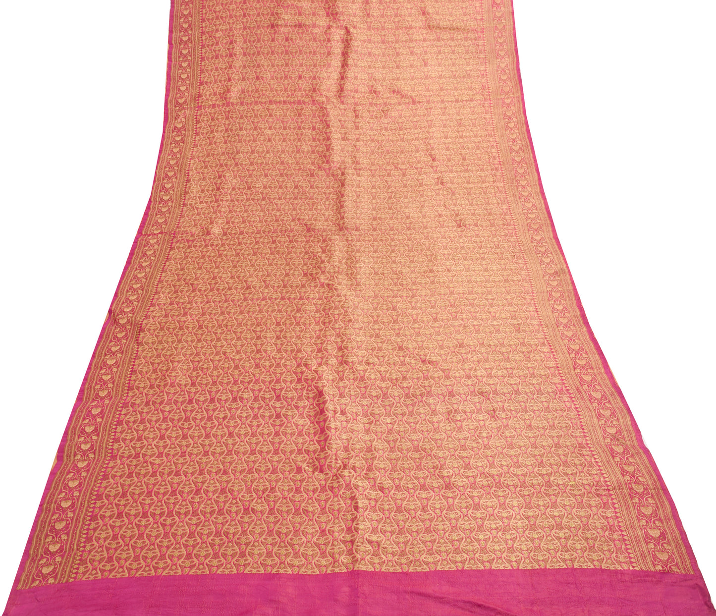 Sushila Vintage Heavy Saree Pure Satin Silk Banarasi Brocade Woven Pink Fabric