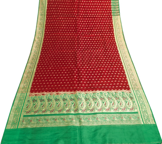 Sushila Vintage Heavy Saree Pure Satin Silk Banarasi Brocade Woven Maroon Fabric