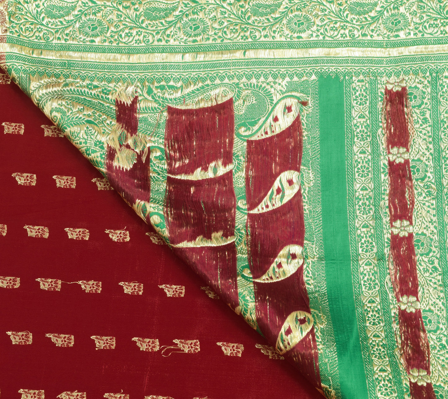 Sushila Vintage Heavy Saree Pure Satin Silk Banarasi Brocade Woven Maroon Fabric