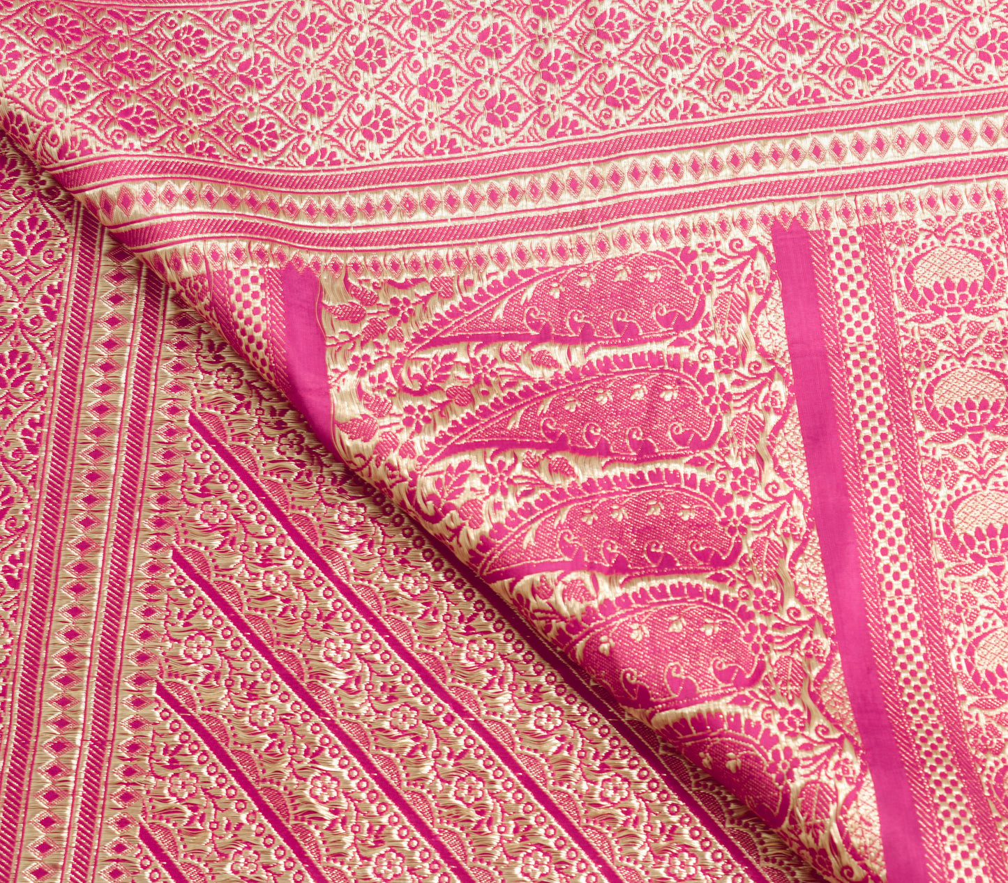 Sushila Vintage Heavy Magenta Saree Pure Satin Silk Banarasi Brocade Woven Sari