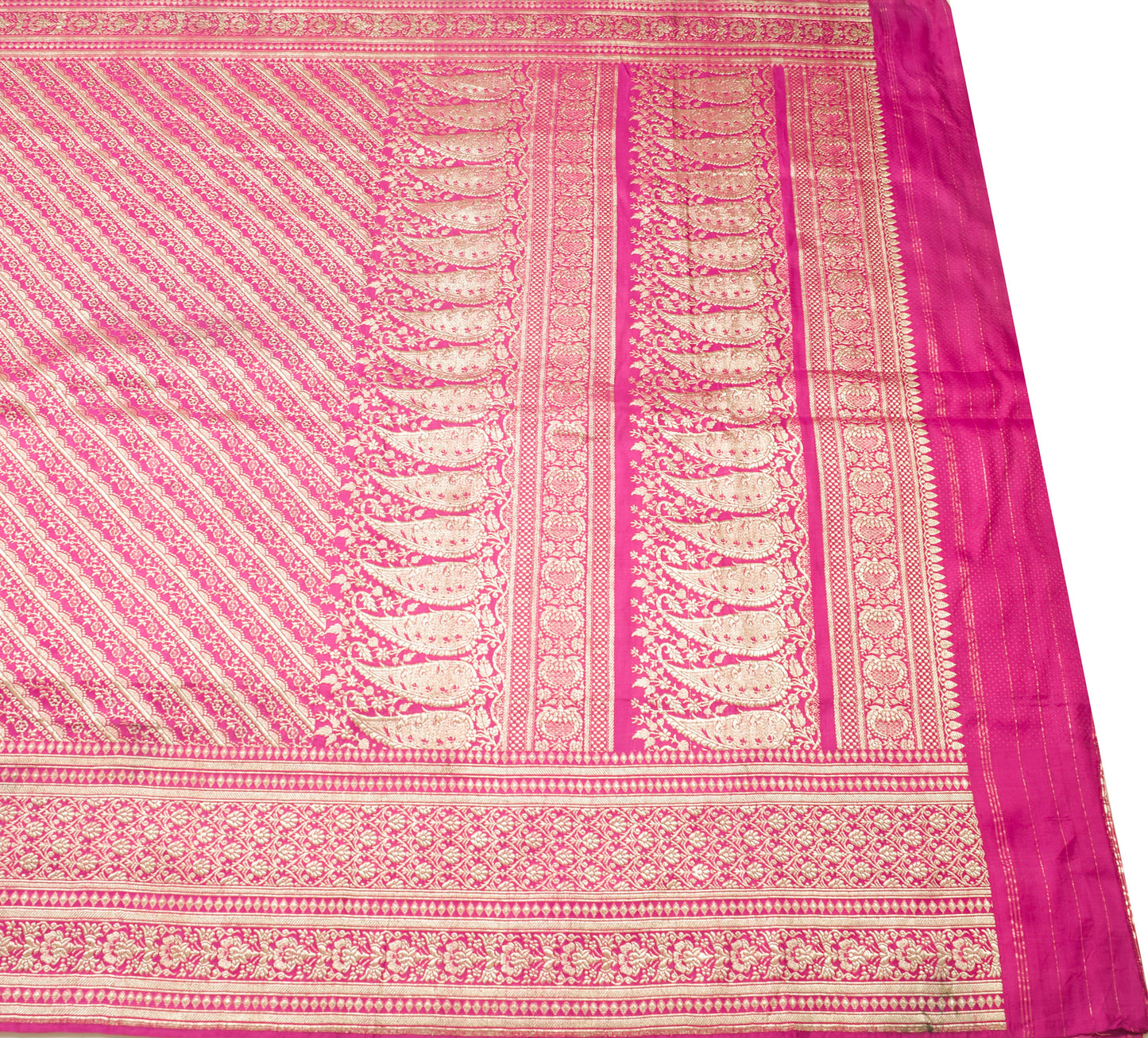 Sushila Vintage Heavy Magenta Saree Pure Satin Silk Banarasi Brocade Woven Sari