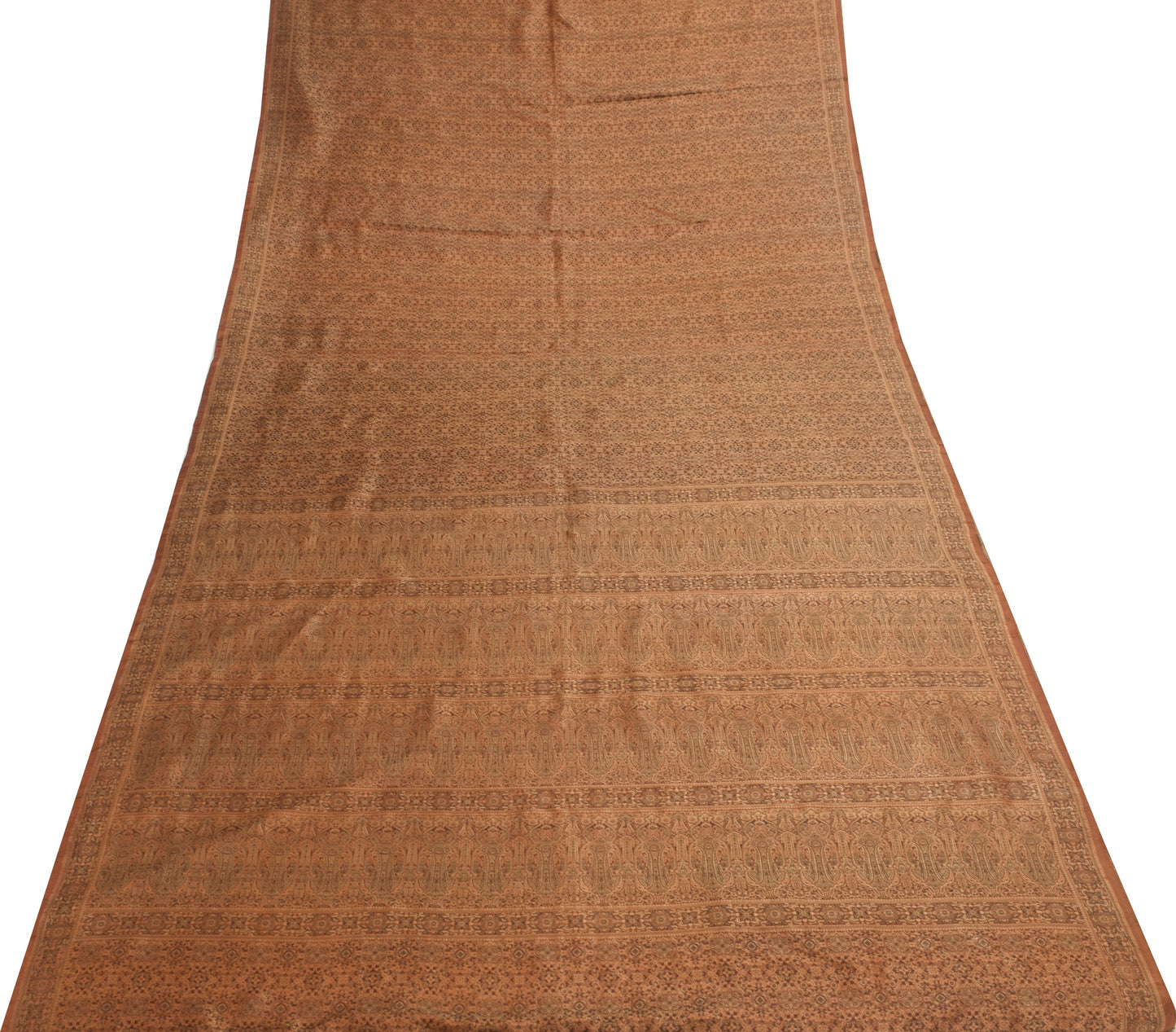 Sushila Vintage Heavy Saree Pure Satin Silk Banarasi Brown Woven Sari Fabric