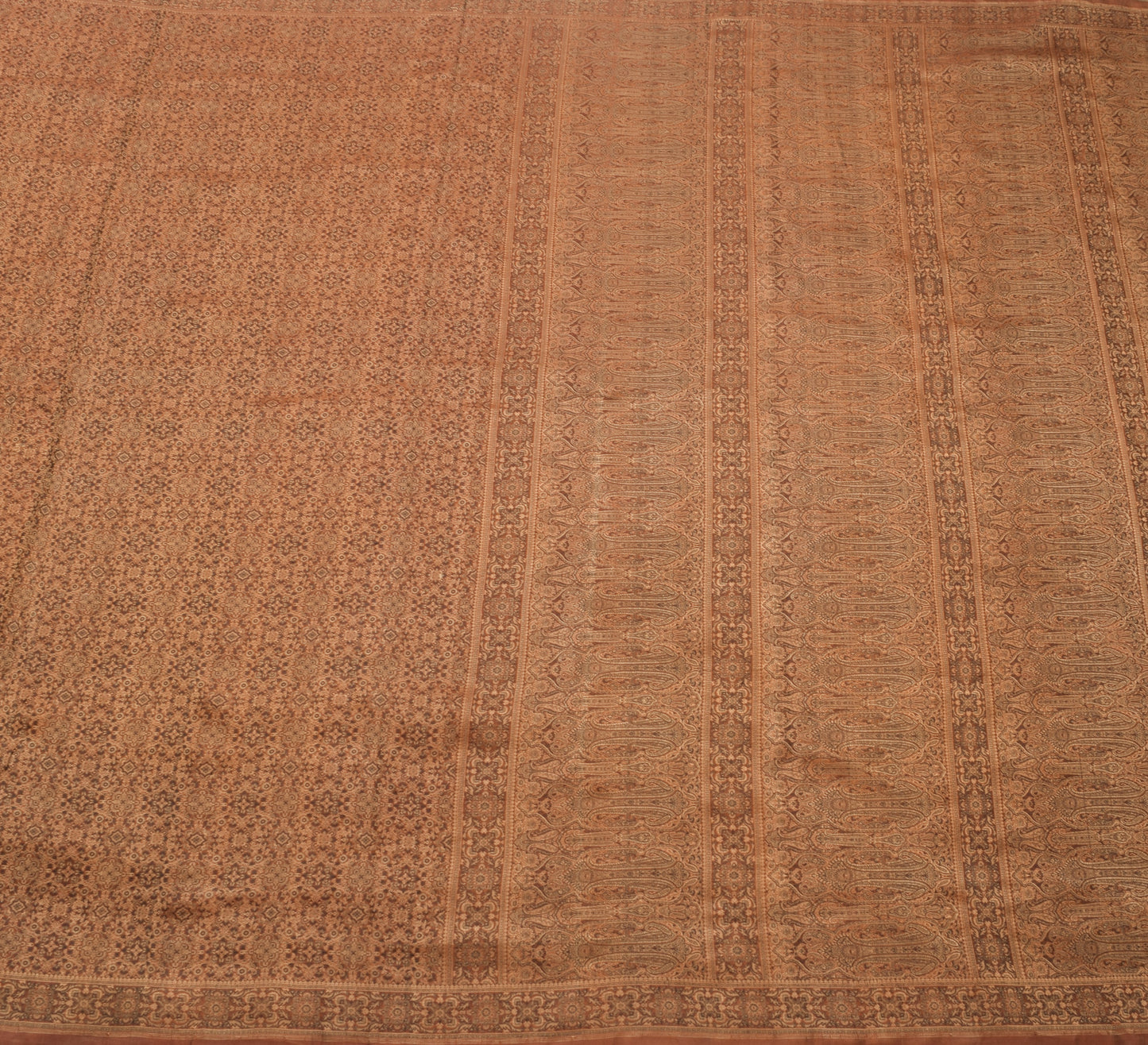 Sushila Vintage Heavy Saree Pure Satin Silk Banarasi Brown Woven Sari Fabric