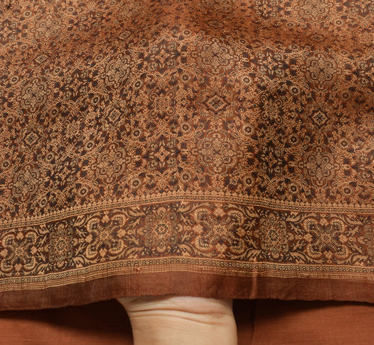 Sushila Vintage Heavy Saree Pure Satin Silk Banarasi Brown Woven Sari Fabric