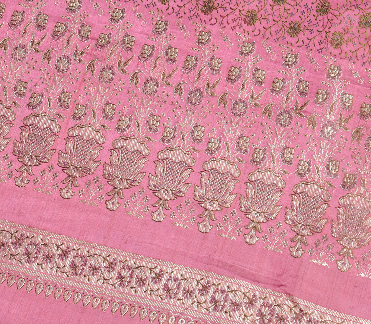 Sushila Vintage Heavy Saree Pure Satin Silk Banarasi Brocade Pink Sari Fabric