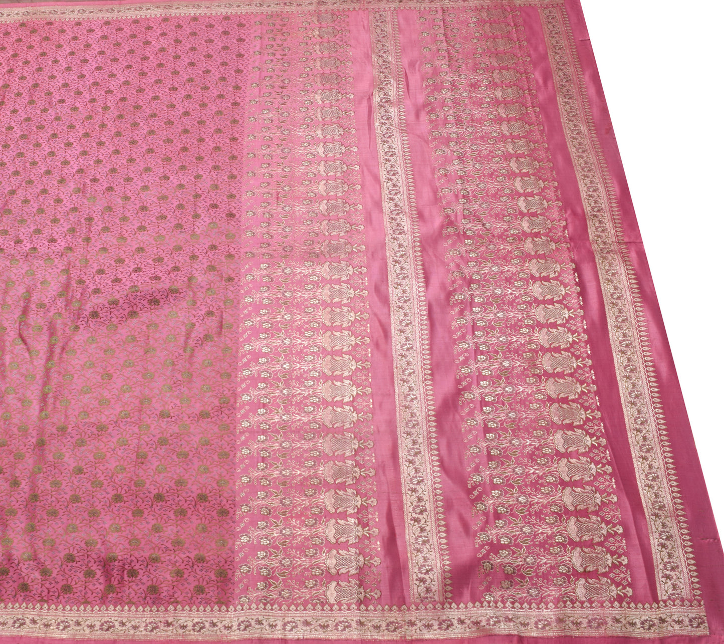 Sushila Vintage Heavy Saree Pure Satin Silk Banarasi Brocade Pink Sari Fabric