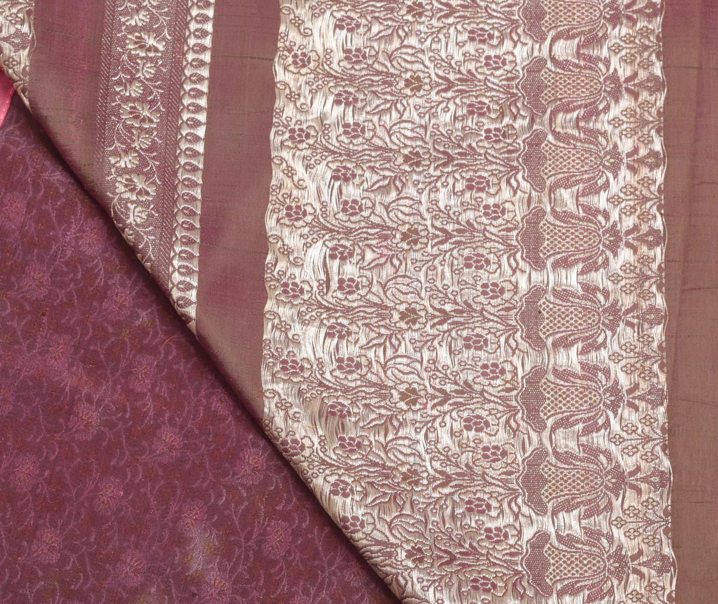 Sushila Vintage Heavy Saree Pure Satin Silk Banarasi Brocade Pink Sari Fabric