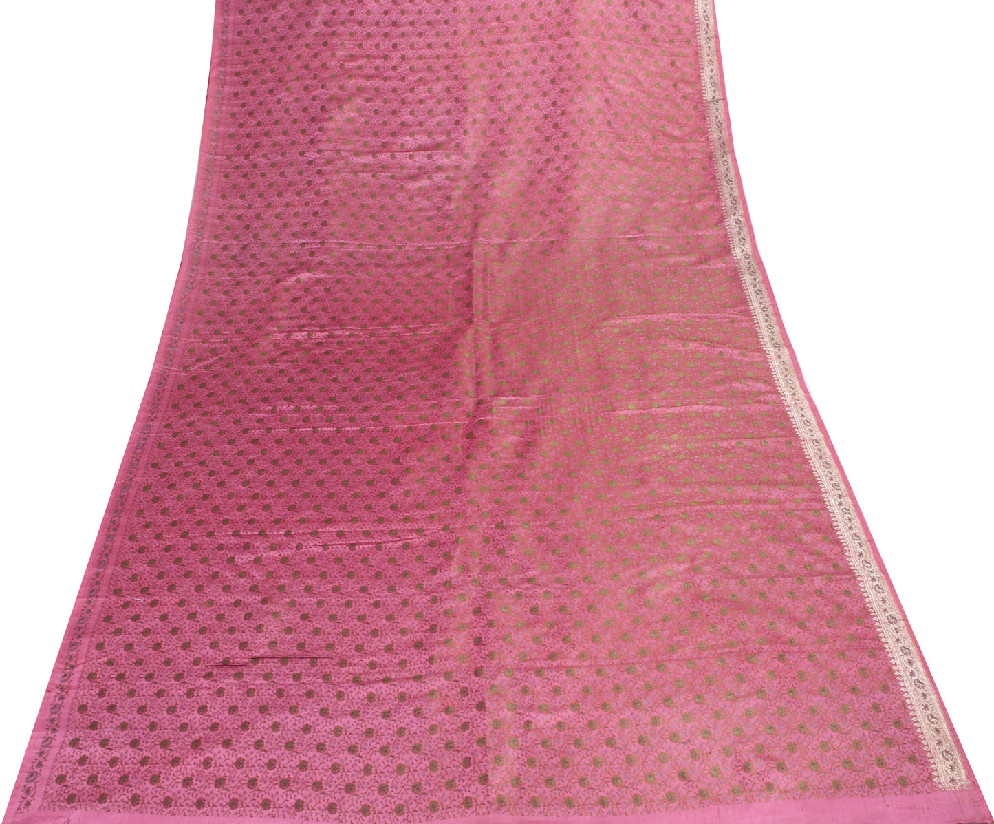 Sushila Vintage Heavy Saree Pure Satin Silk Banarasi Brocade Pink Sari Fabric