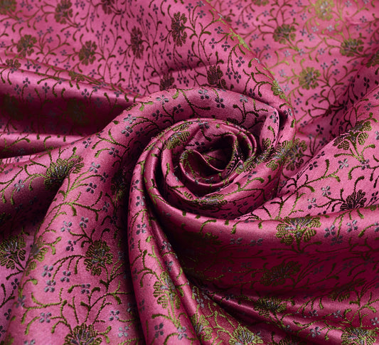Sushila Vintage Heavy Saree Pure Satin Silk Banarasi Brocade Pink Sari Fabric