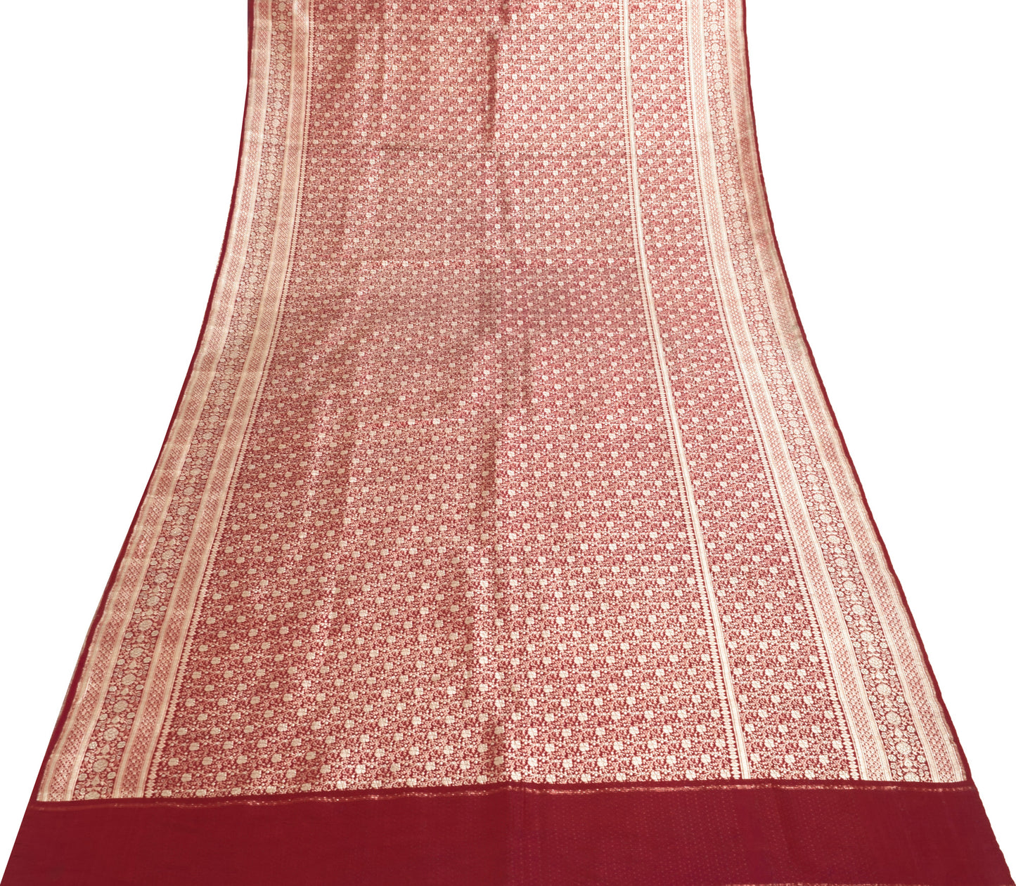 Sushila Vintage Heavy Saree Pure Satin Silk Banarasi Brocade Maroon Sari Fabric