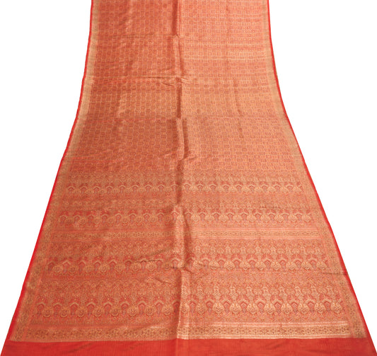 Sushila Vintage Heavy Saree Pure Satin Silk Banarasi Brocade Woven Red Fabric