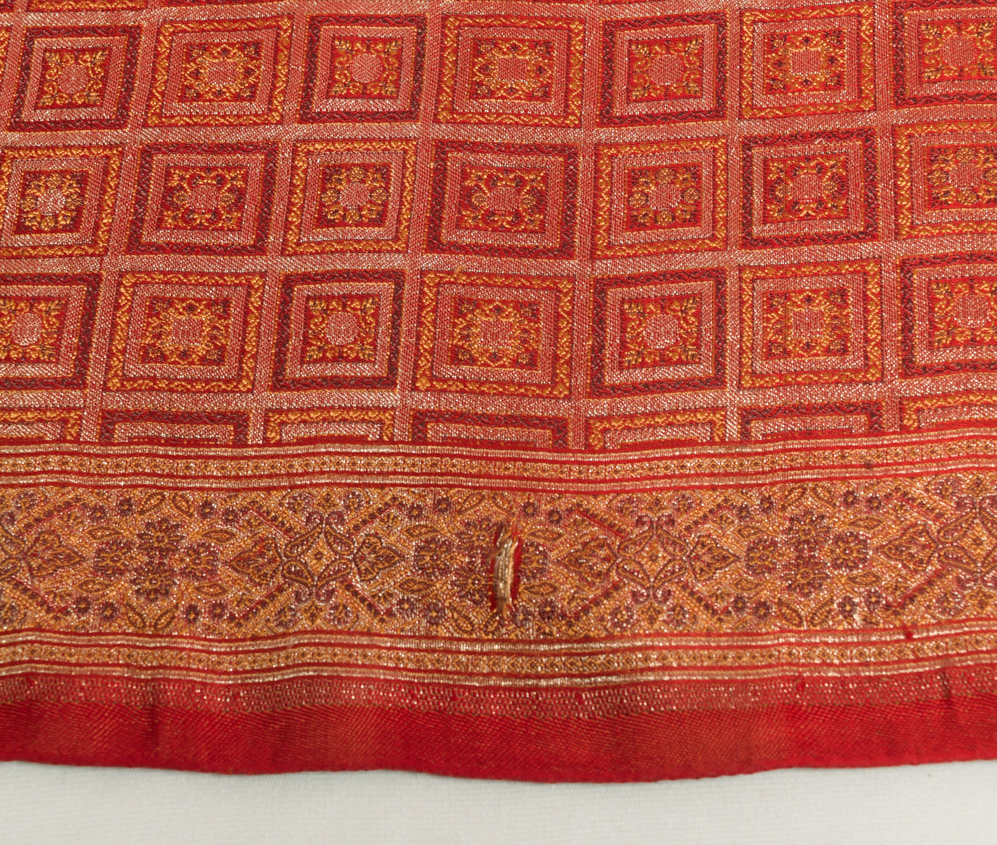 Sushila Vintage Heavy Saree Pure Satin Silk Banarasi Brocade Woven Red Fabric