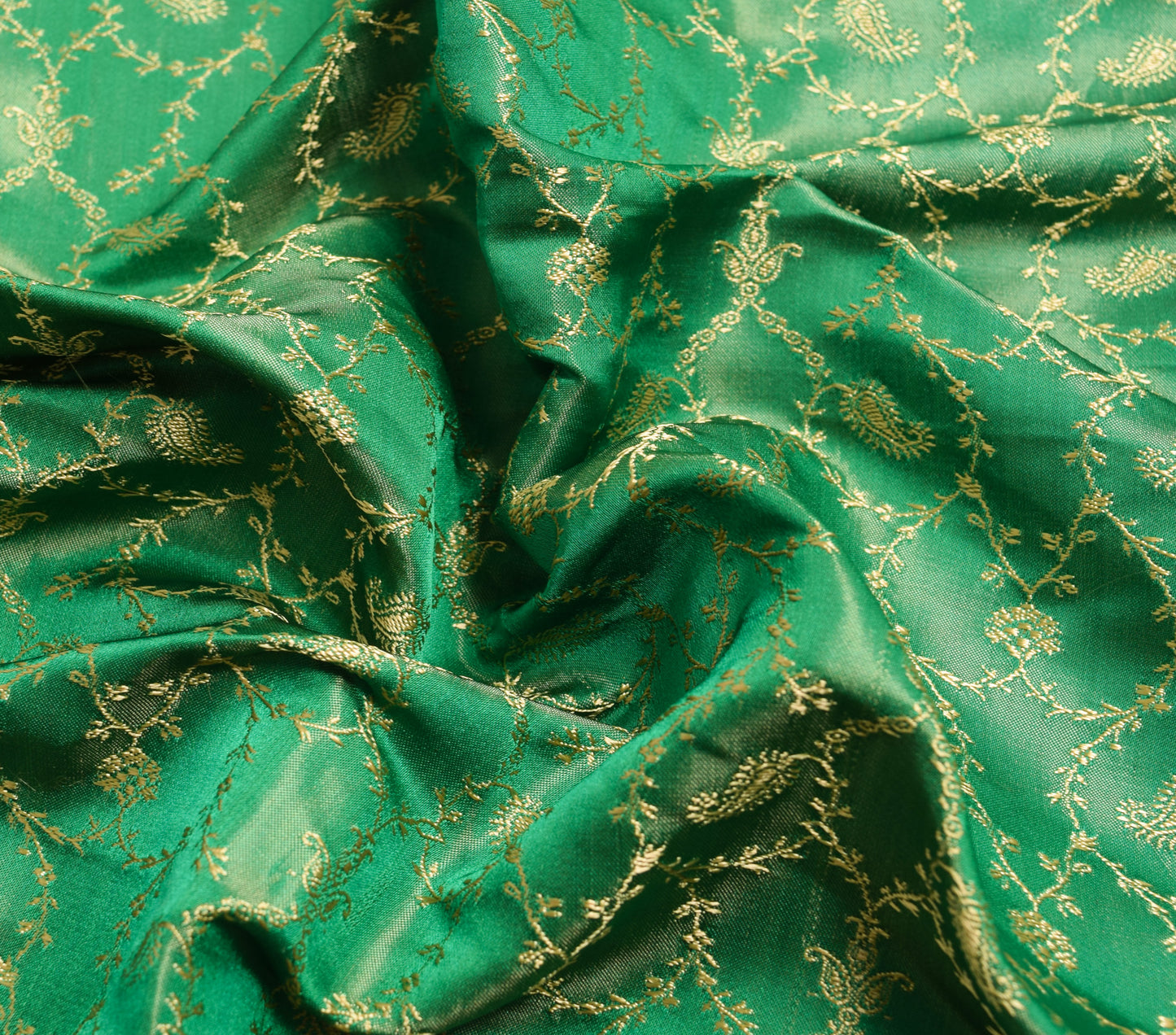 Sushila Vintage Heavy Saree Green Satin Silk Banarasi Brocade with Blouse Fabric