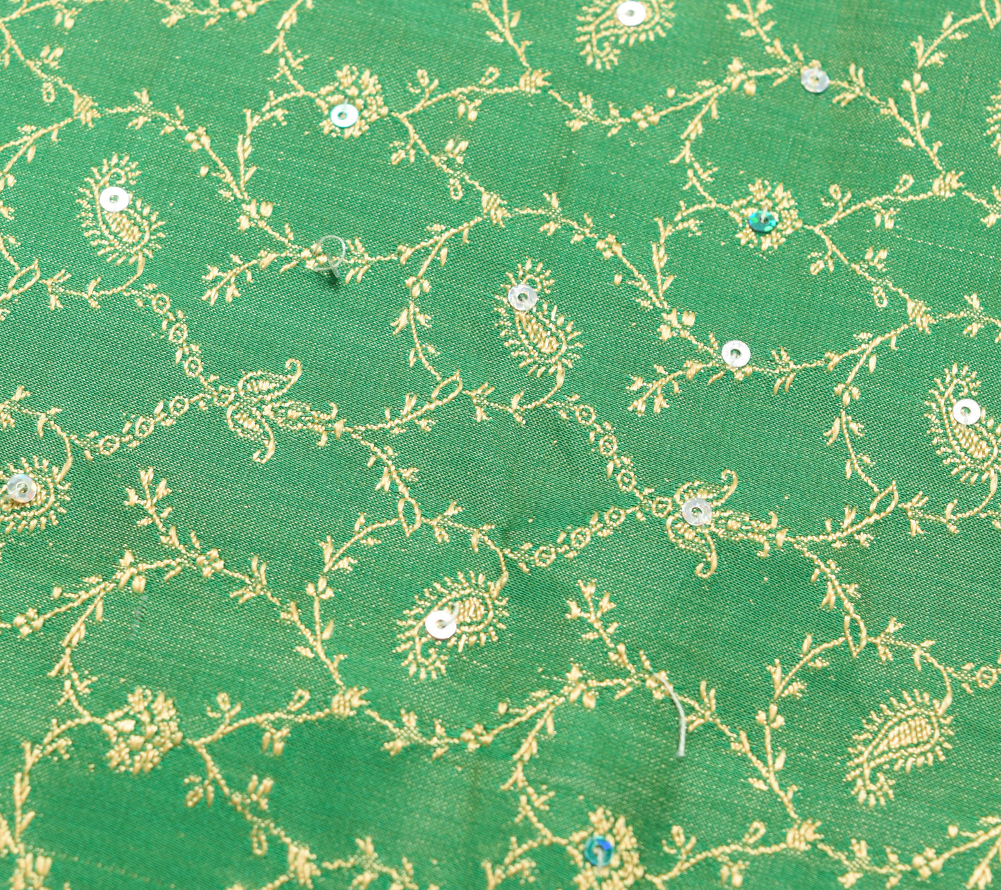 Sushila Vintage Heavy Saree Green Satin Silk Banarasi Brocade with Blouse Fabric