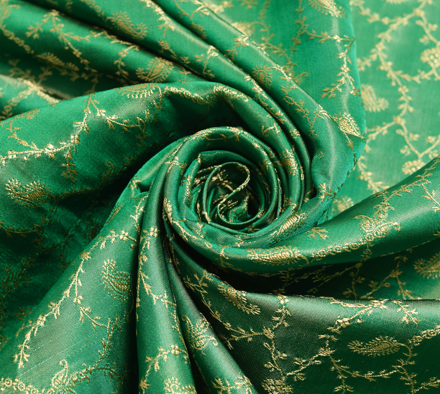 Sushila Vintage Heavy Saree Green Satin Silk Banarasi Brocade with Blouse Fabric