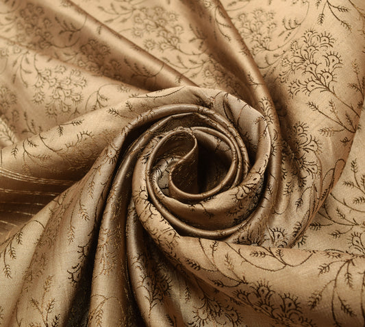 Sushila Vintage Heavy Saree Brown Pure Satin Silk Banarasi Brocade Sari Fabric
