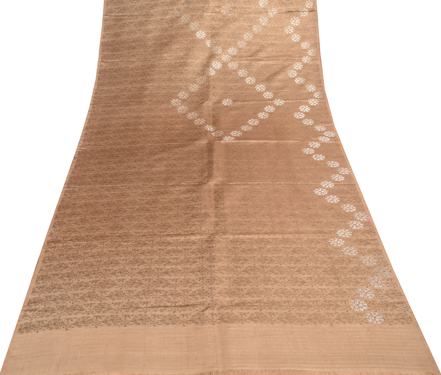 Sushila Vintage Heavy Saree Brown Pure Satin Silk Banarasi Brocade Sari Fabric