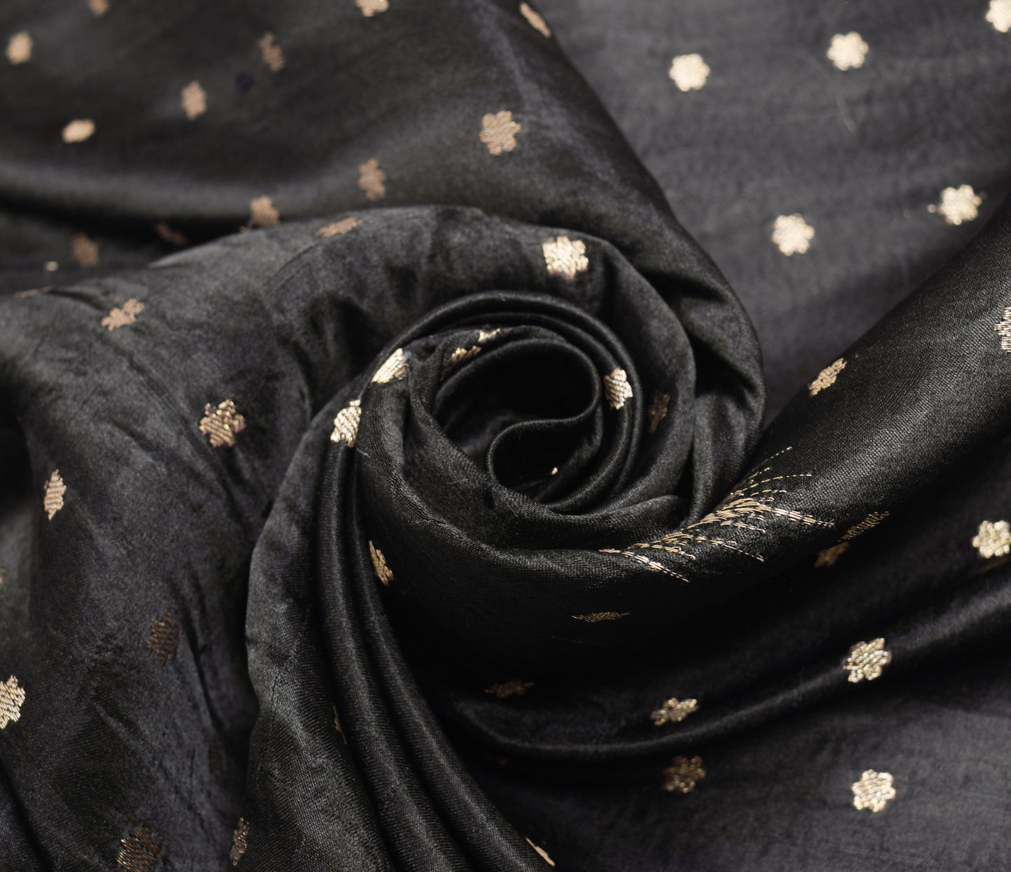 Sushila Vintage Black Heavy Saree Pure Satin Silk Banarasi Brocade Sari Fabric