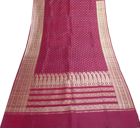 Sushila Vintage Heavy Saree Pure Satin Silk Banarasi Brocade Maroon Sari Fabric