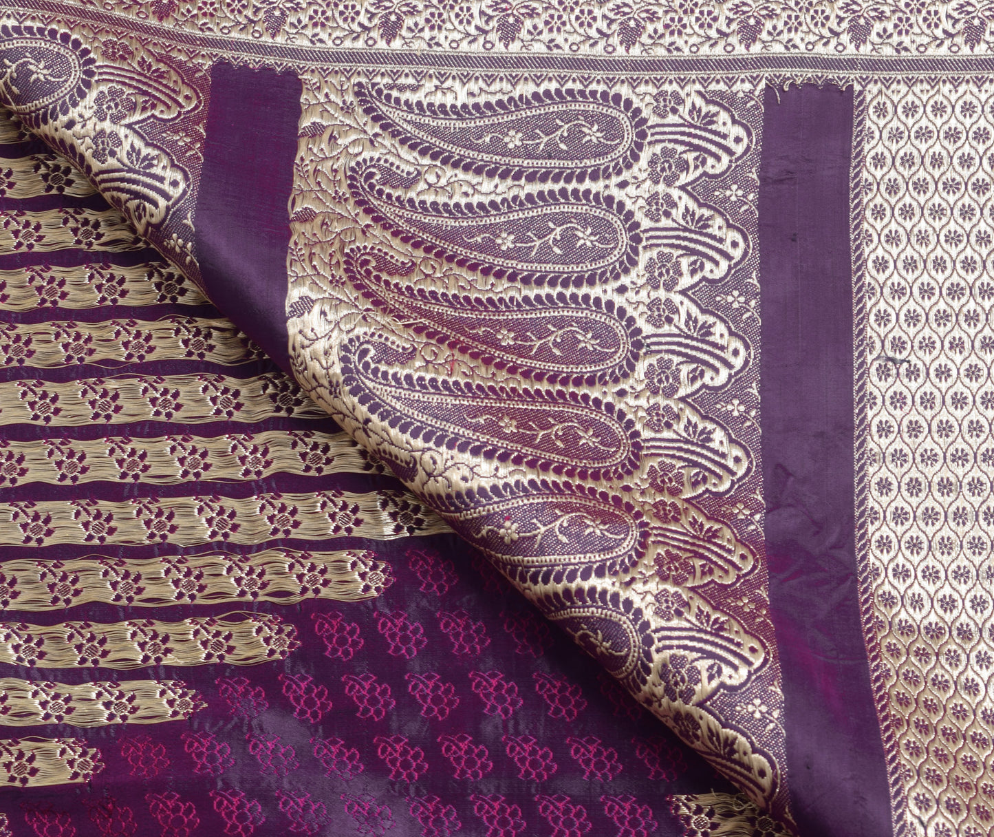 Sushila Vintage Magenta Heavy Saree Pure Satin Silk Banarasi Brocade Sari Fabric