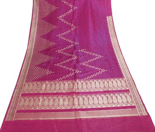 Sushila Vintage Magenta Heavy Saree Pure Satin Silk Banarasi Brocade Sari Fabric