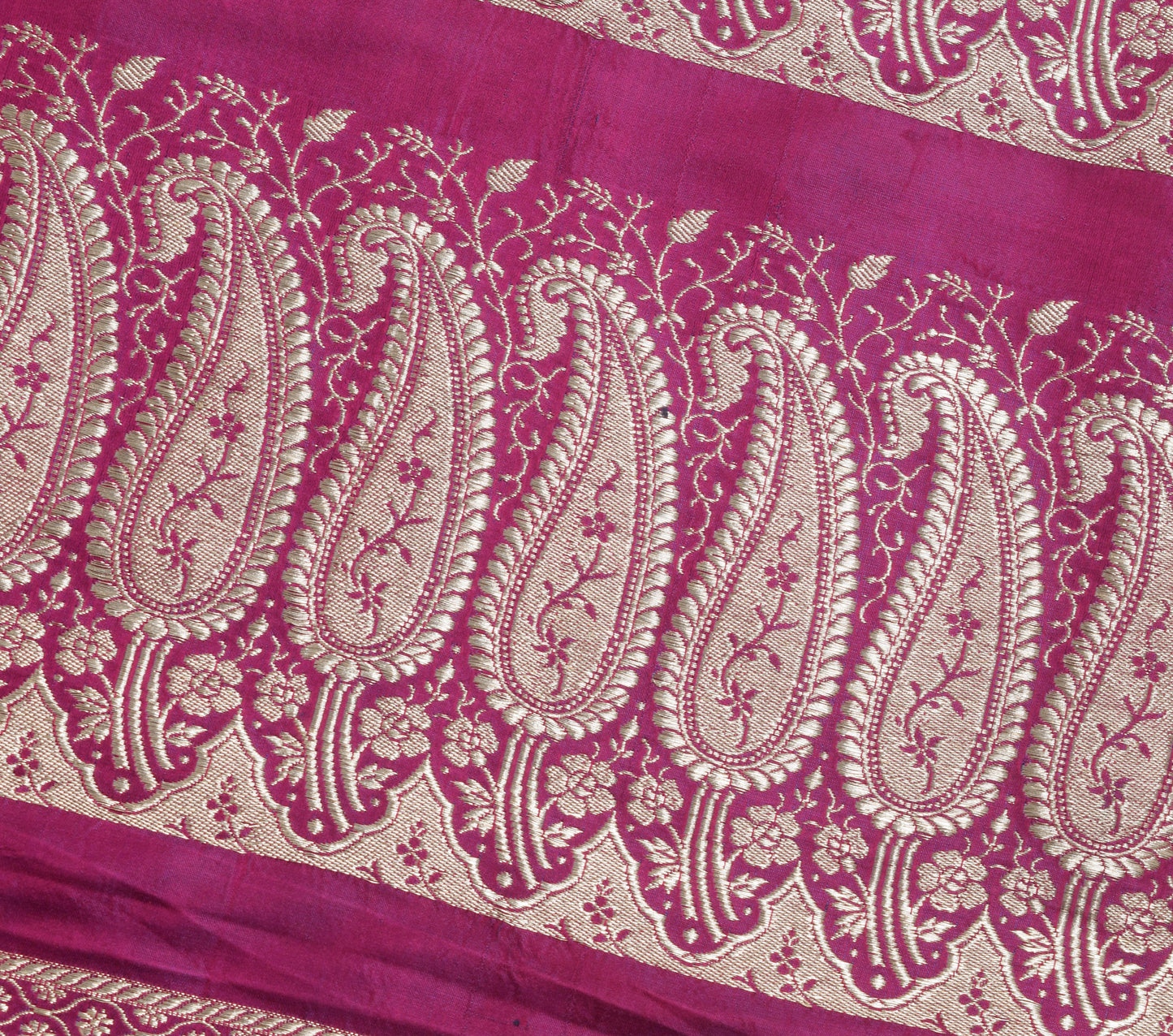 Sushila Vintage Magenta Heavy Saree Pure Satin Silk Banarasi Brocade Sari Fabric