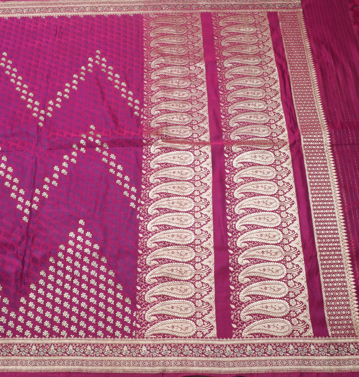 Sushila Vintage Magenta Heavy Saree Pure Satin Silk Banarasi Brocade Sari Fabric