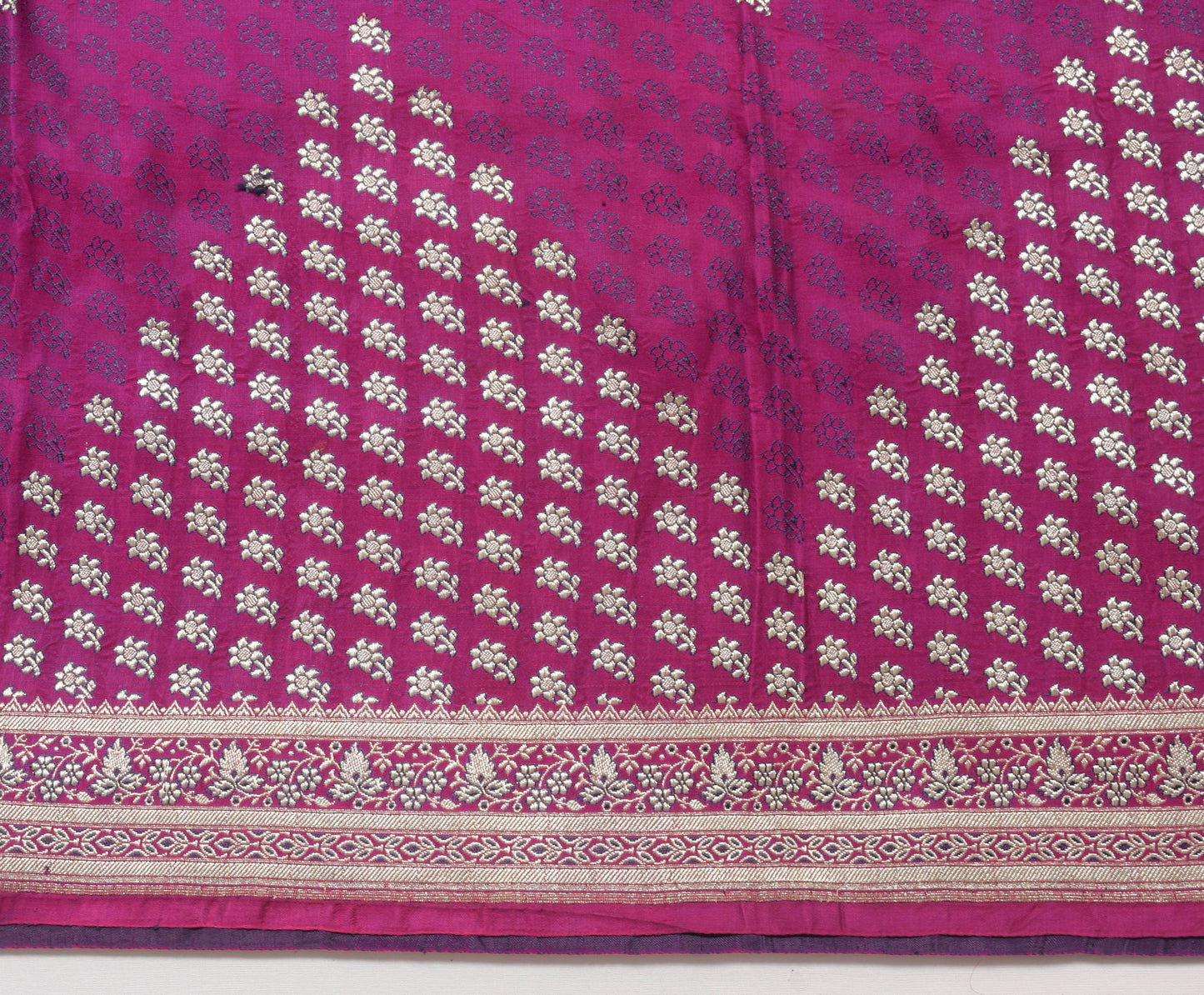 Sushila Vintage Magenta Heavy Saree Pure Satin Silk Banarasi Brocade Sari Fabric