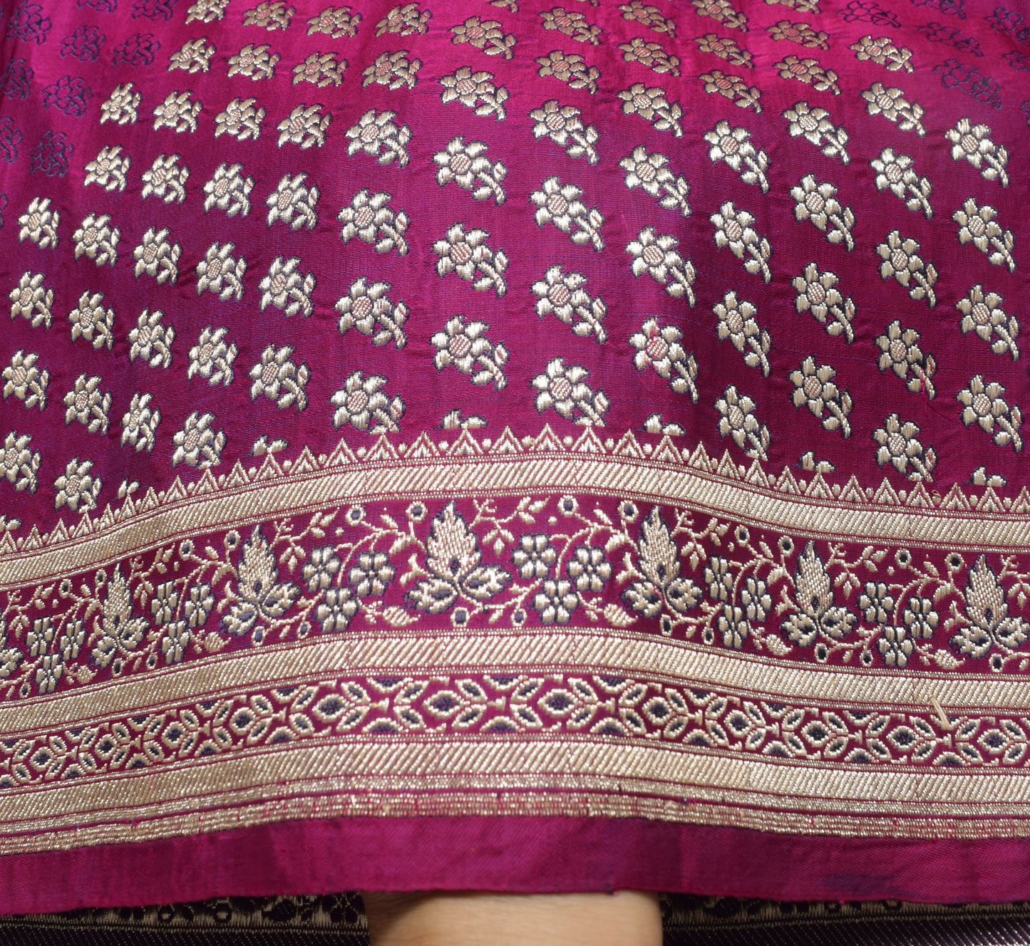 Sushila Vintage Magenta Heavy Saree Pure Satin Silk Banarasi Brocade Sari Fabric