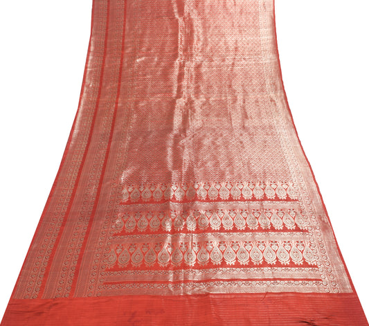 Sushila Vintage Heavy Maroon Saree Pure Satin Silk Banarasi Brocade Sari Fabric