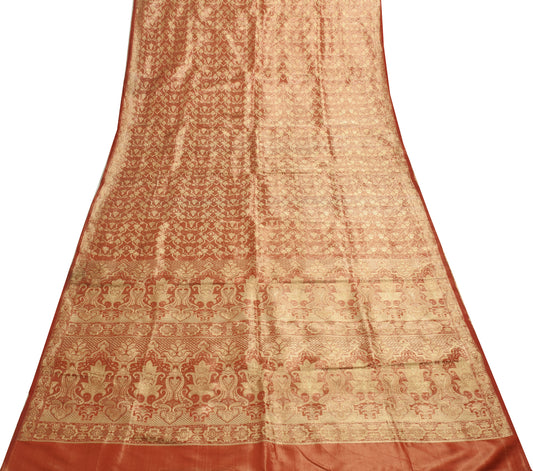Sushila Vintage Heavy Saree Pure Satin Silk Banarasi Brocade Woven Brown Fabric