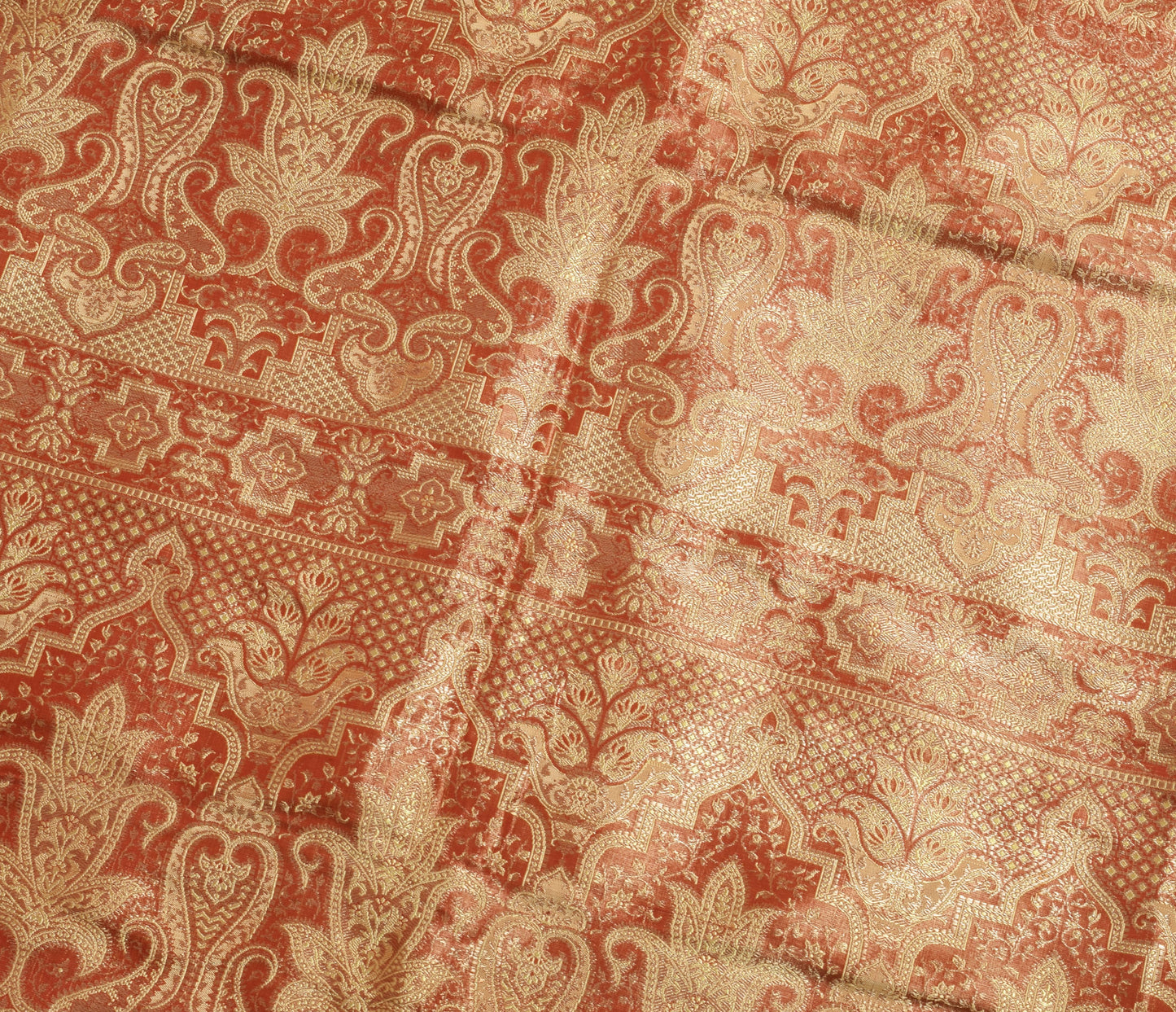 Sushila Vintage Heavy Saree Pure Satin Silk Banarasi Brocade Woven Brown Fabric