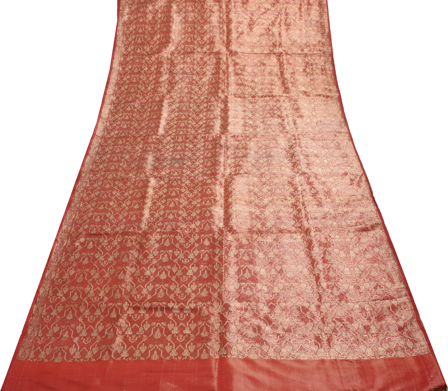 Sushila Vintage Heavy Saree Pure Satin Silk Banarasi Brocade Woven Brown Fabric