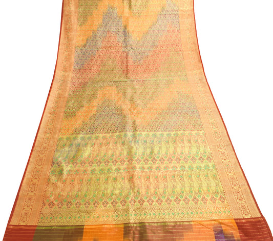 Sushila Vintage Heavy Saree Pure Satin Silk Banarasi Brocade Multi-Color Fabric