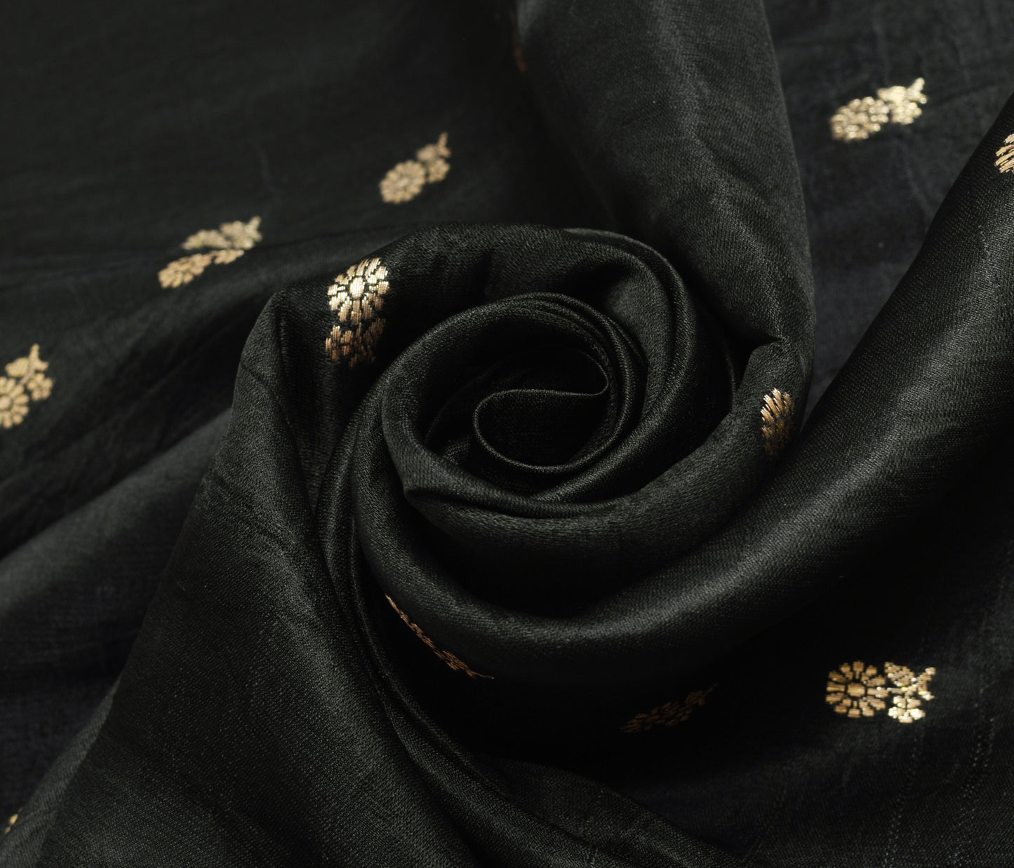 Sushila Vintage Heavy Saree Pure Satin Silk Banarasi Brocade Woven Black Fabric