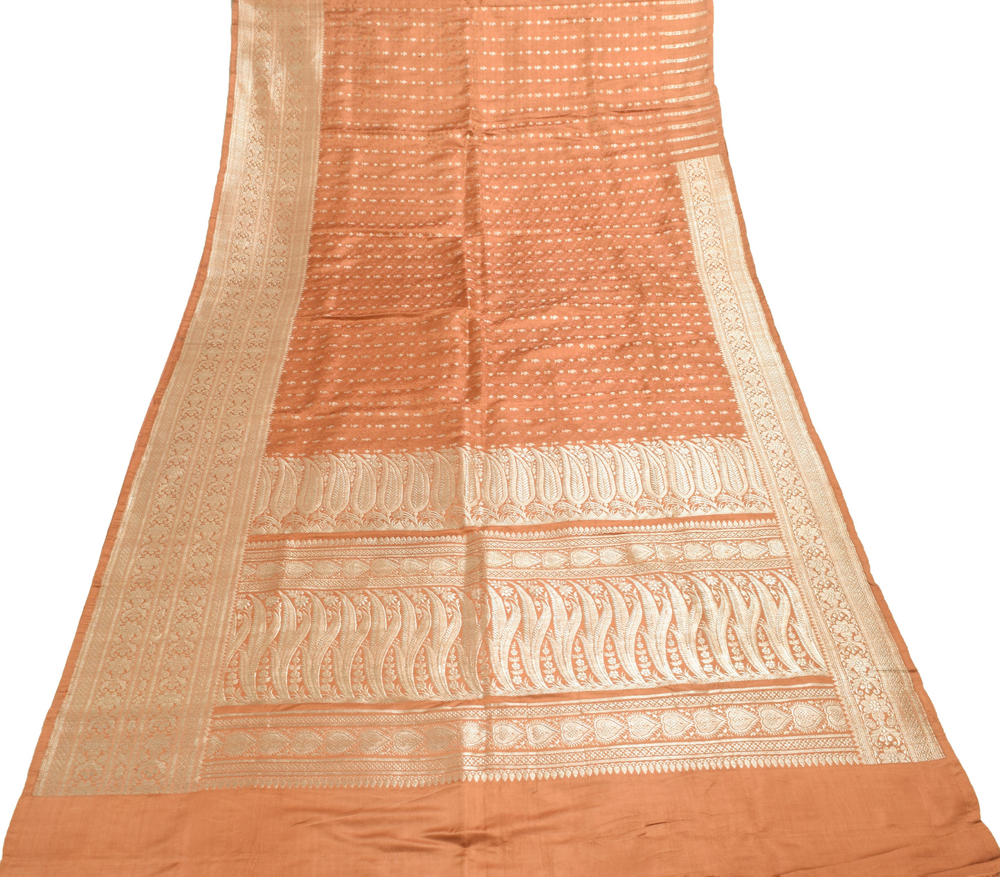 Sushila Vintage Heavy Brown Saree Pure Satin Silk Banarasi Brocade Woven Fabric