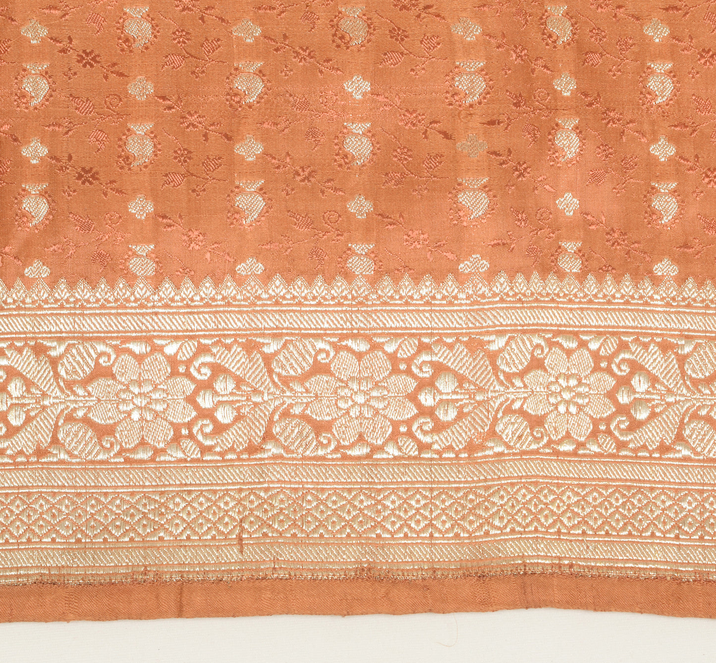 Sushila Vintage Heavy Brown Saree Pure Satin Silk Banarasi Brocade Woven Fabric