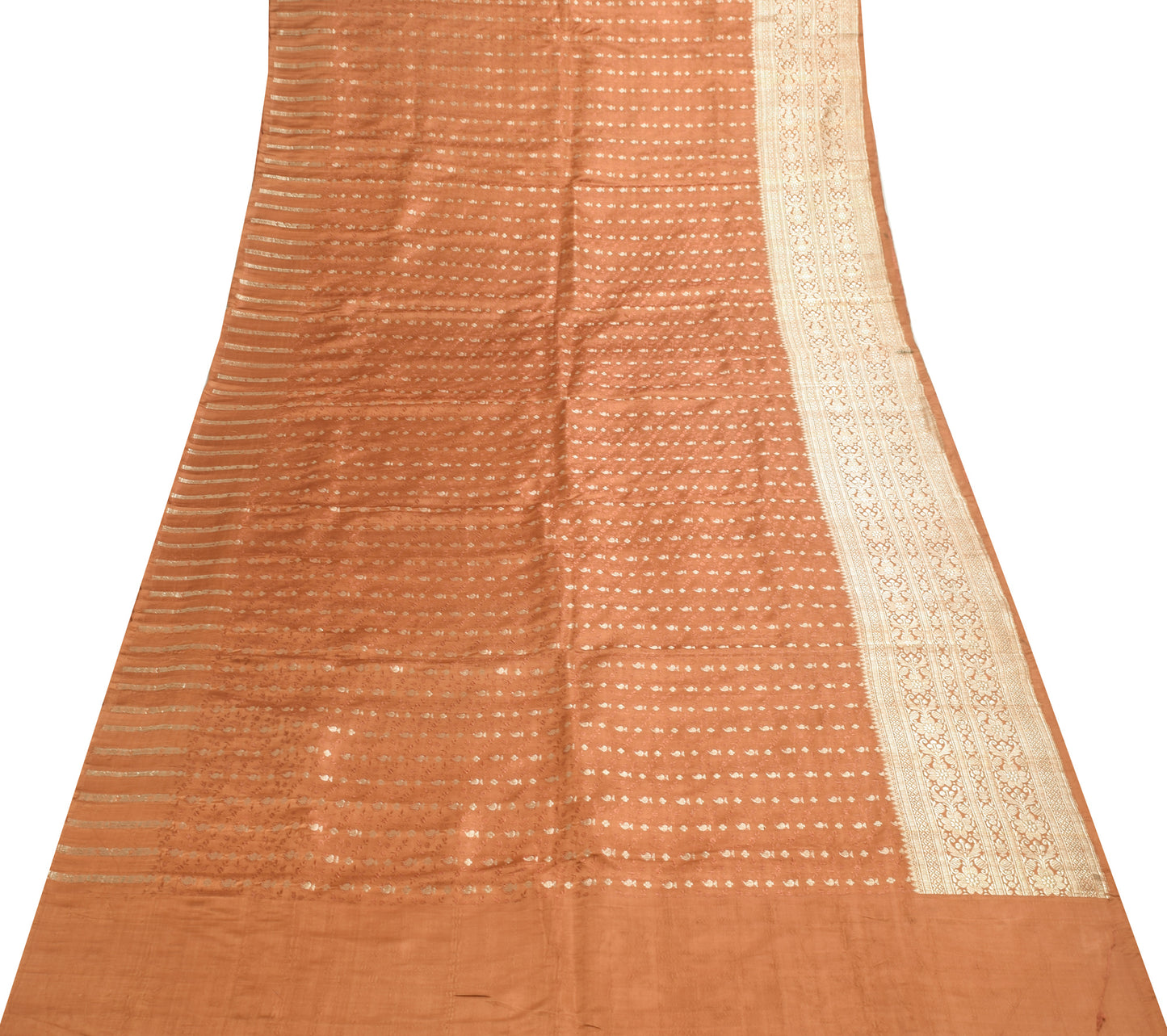 Sushila Vintage Heavy Brown Saree Pure Satin Silk Banarasi Brocade Woven Fabric