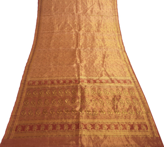 Sushila Vintage Heavy Saree Pure Satin Silk Banarasi Brocade Woven Golden Fabric
