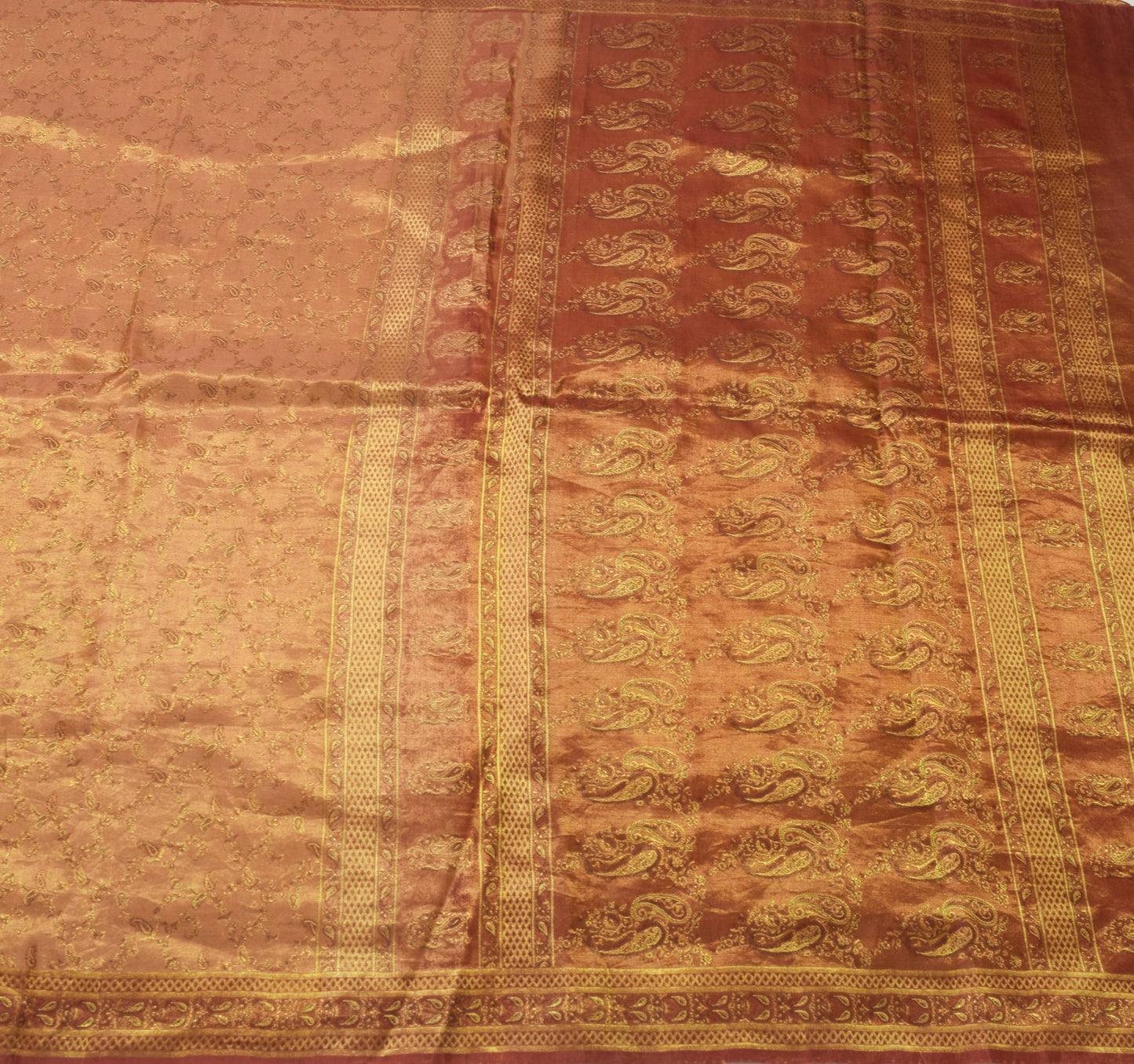 Sushila Vintage Heavy Saree Pure Satin Silk Banarasi Brocade Woven Golden Fabric