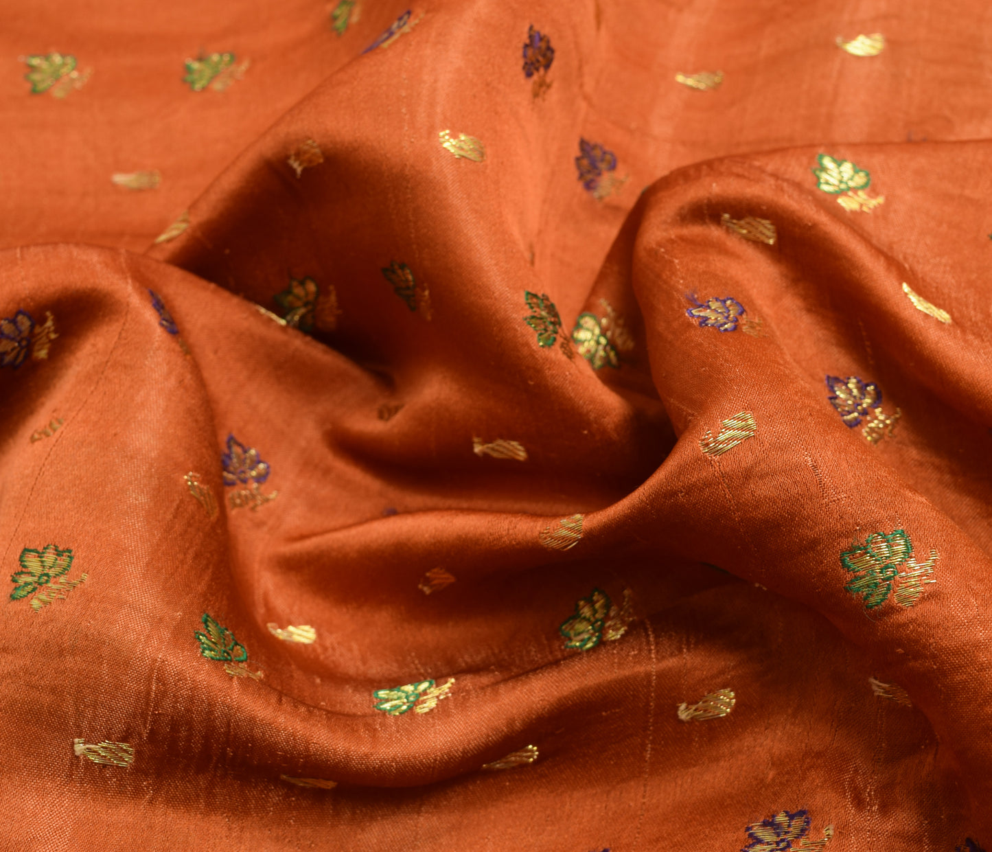 Sushila Vintage Heavy Saree Pure Satin Silk Banarasi Brocade Orange Sari Fabric