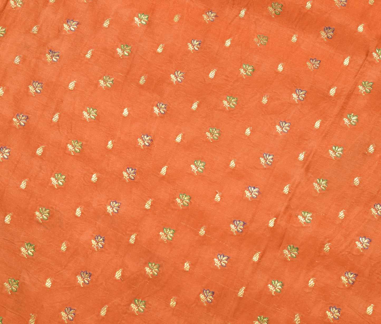 Sushila Vintage Heavy Saree Pure Satin Silk Banarasi Brocade Orange Sari Fabric