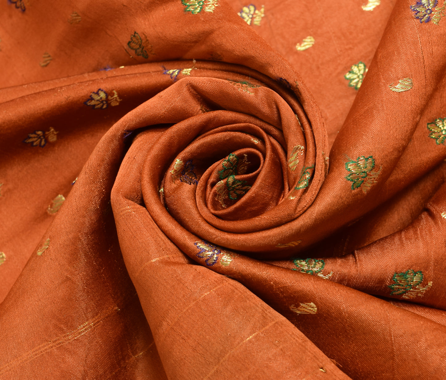 Sushila Vintage Heavy Saree Pure Satin Silk Banarasi Brocade Orange Sari Fabric