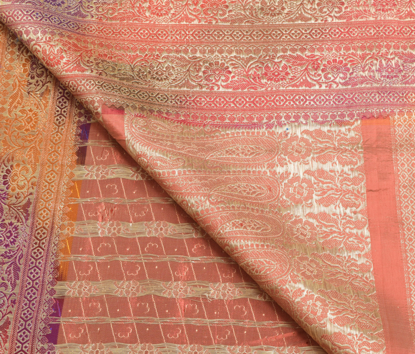 Sushila Vintage Heavy Saree Pure Satin Silk Banarasi Brocade Woven Sari Fabric