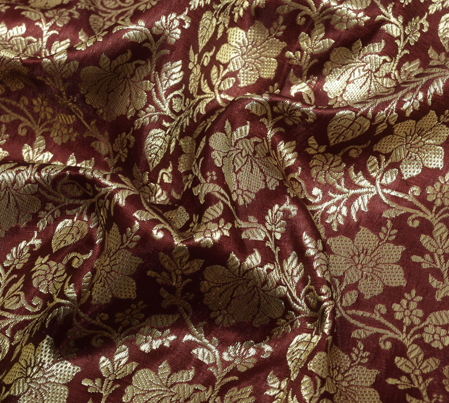 Sushila Vintage Heavy Saree Satin Silk Banarasi Brocade Maroon Floral 5YD Fabric