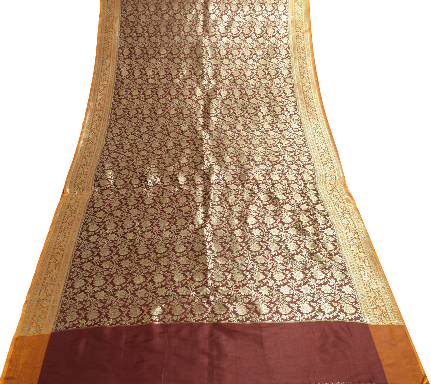 Sushila Vintage Heavy Saree Satin Silk Banarasi Brocade Maroon Floral 5YD Fabric