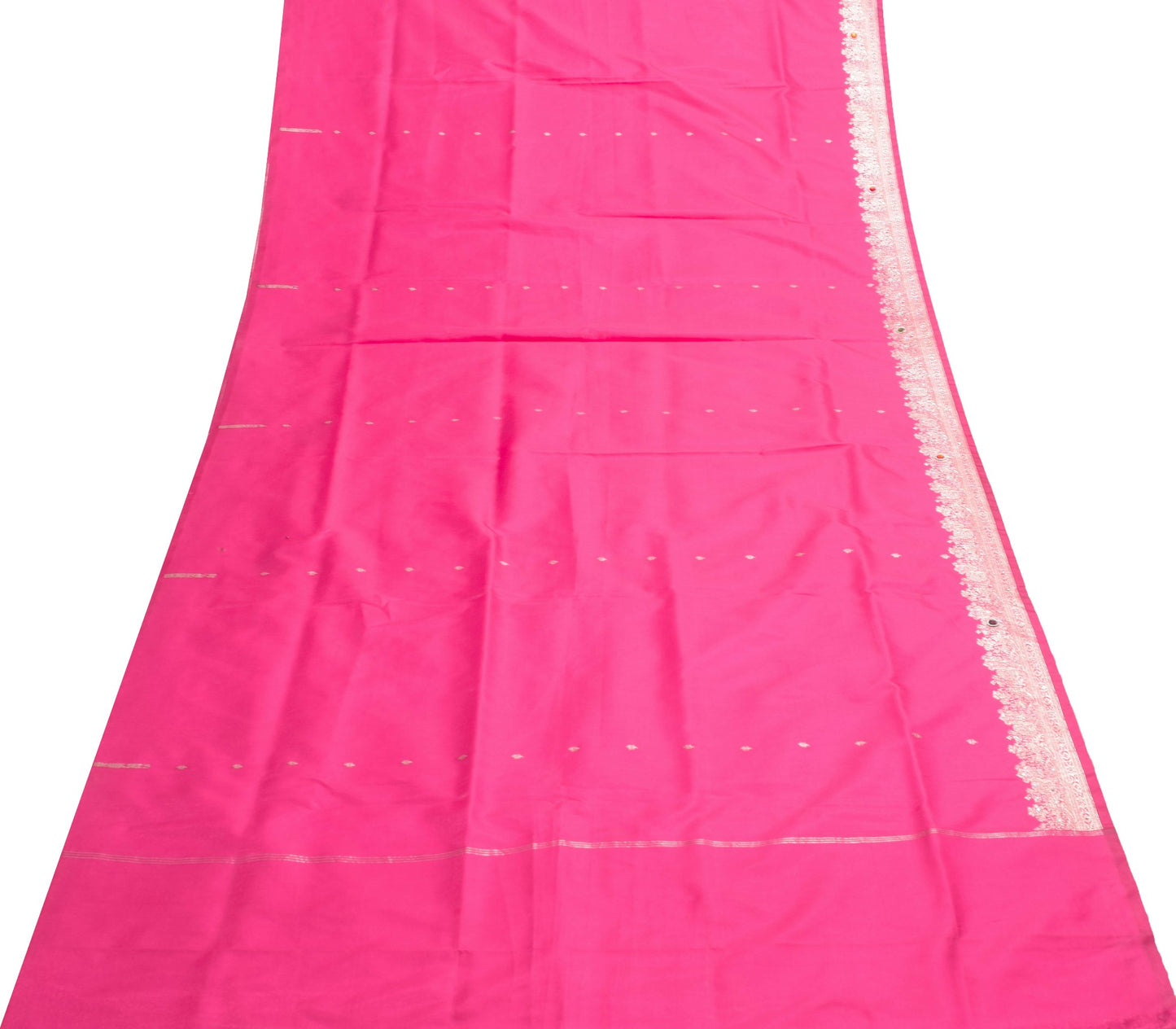 Sushila Vintage Heavy Saree Satin Silk Banarasi Brocade Hot Pink Sari Fabric