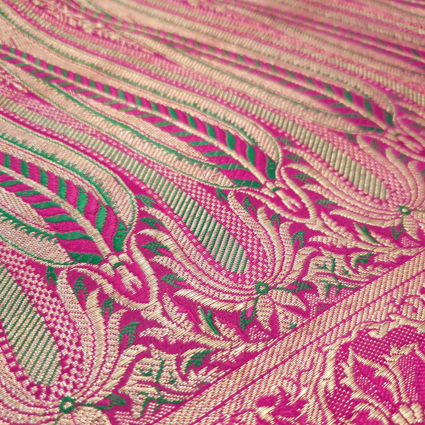 Sushila Vintage Heavy Banarasi Magenta Saree Pure Satin Silk Brocade Sari Fabric