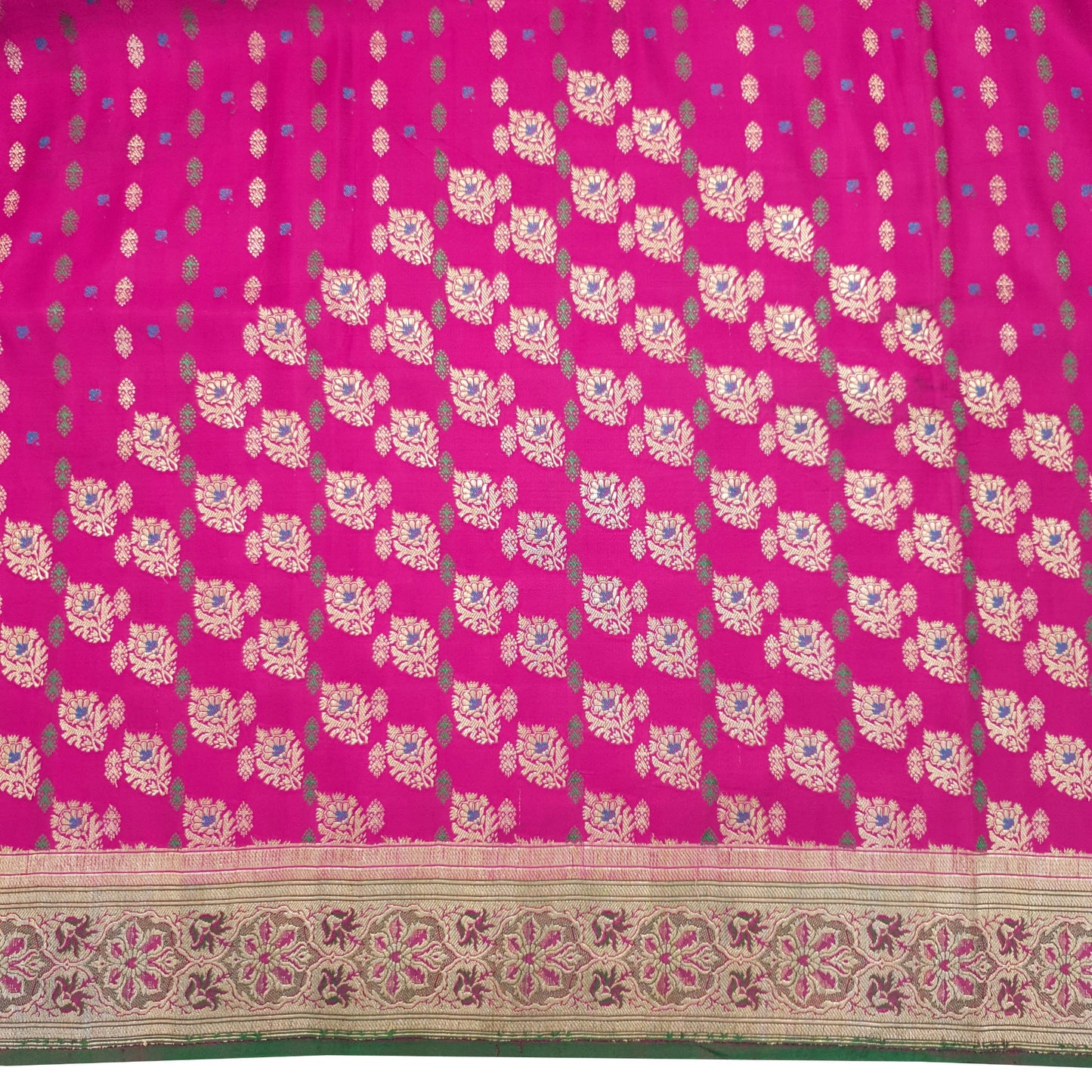 Sushila Vintage Heavy Banarasi Magenta Saree Pure Satin Silk Brocade Sari Fabric